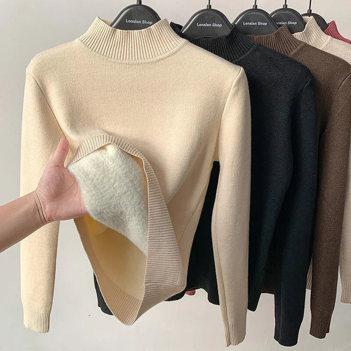 Women’s turtleneck with structured collar and straight silhouette