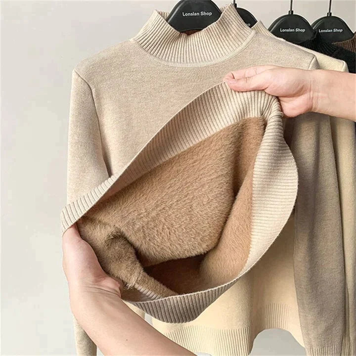 Women’s turtleneck with structured collar and straight silhouette