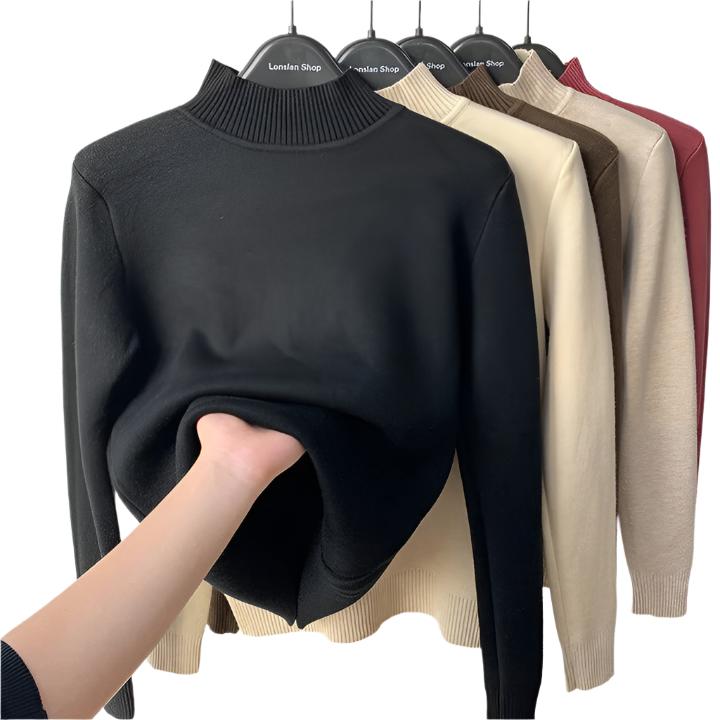 Women’s turtleneck with structured collar and straight silhouette