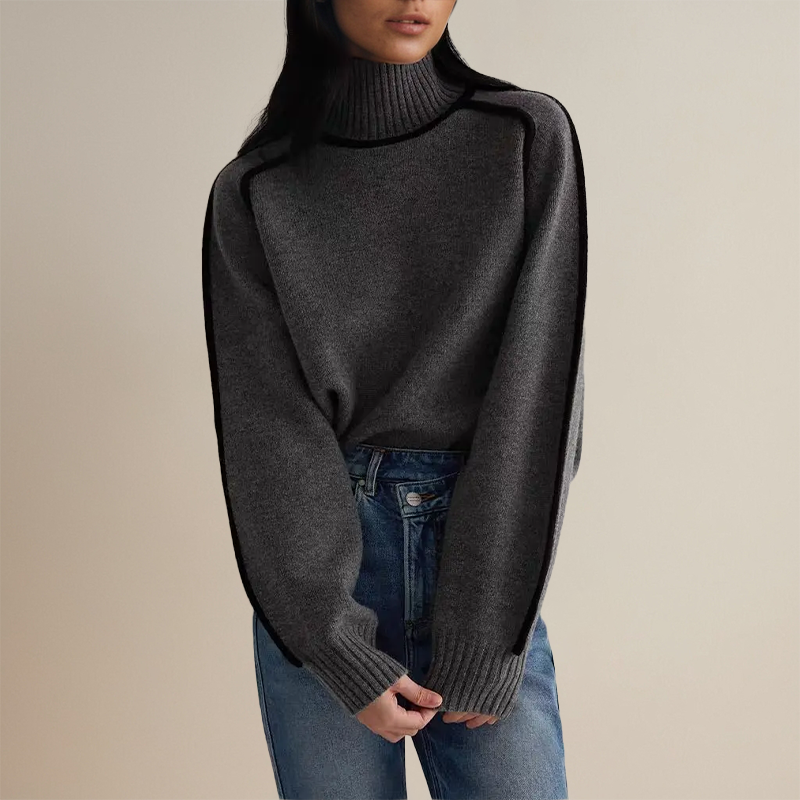 Women’s pullover with turtleneck and sculpted hemline