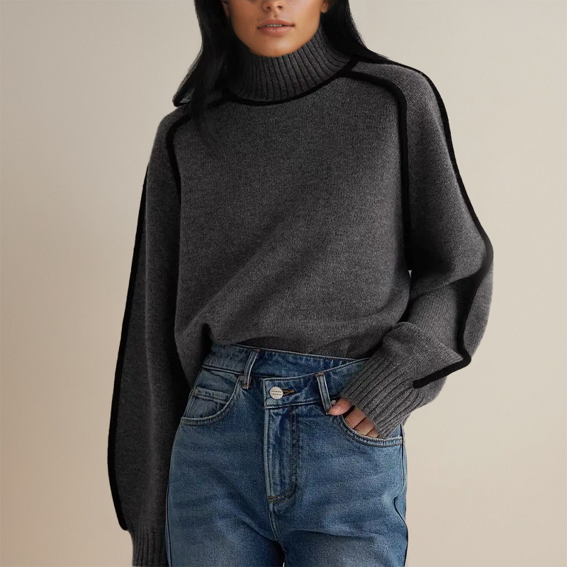 Women’s pullover with turtleneck and sculpted hemline