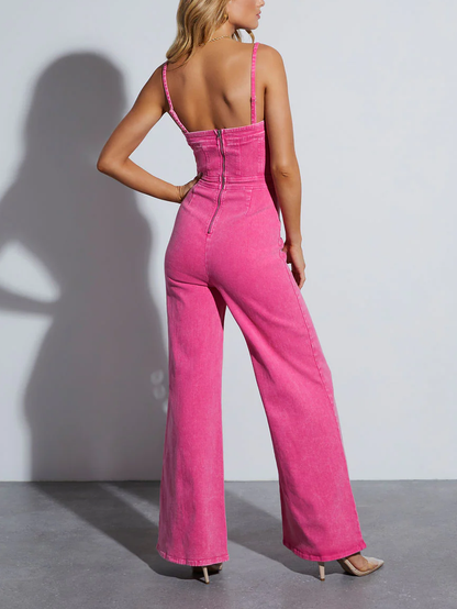 Ivana | Vibrant Denim Flare Jumpsuit