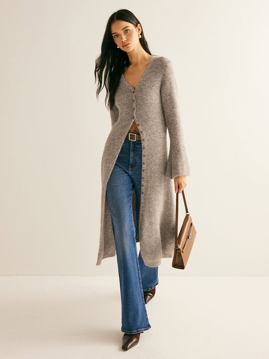 Women's sweater dress with side slit and long sleeves