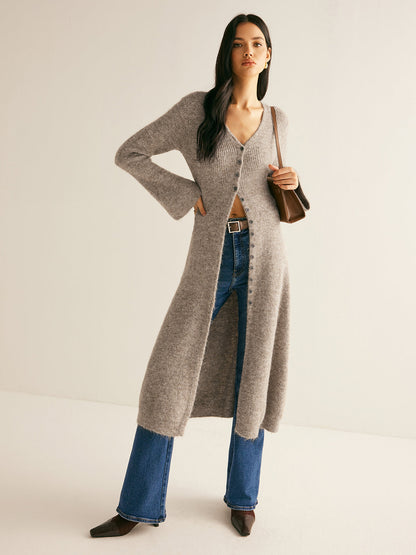Women's sweater dress with side slit and long sleeves