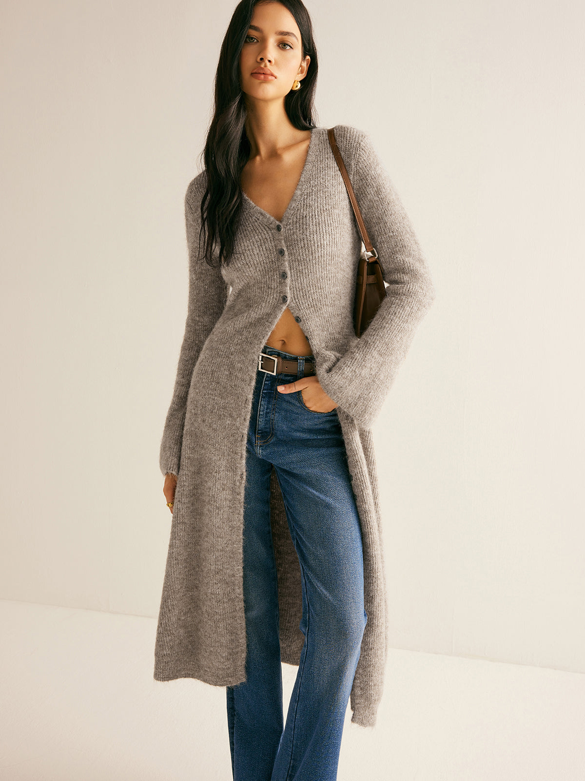 Women's sweater dress with side slit and long sleeves