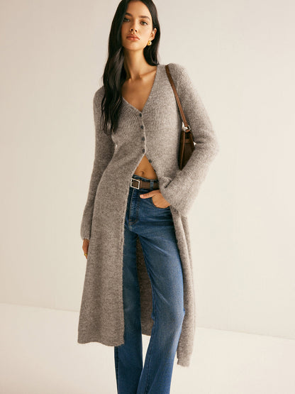 Women's sweater dress with side slit and long sleeves