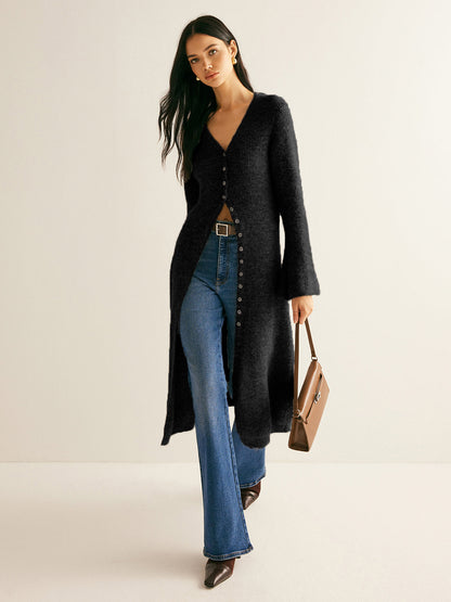 Women's sweater dress with side slit and long sleeves