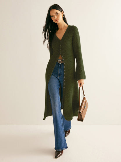 Women's sweater dress with side slit and long sleeves