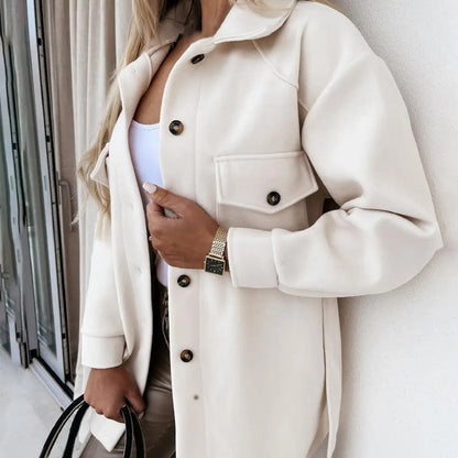 Women's long jacket with wide lapel