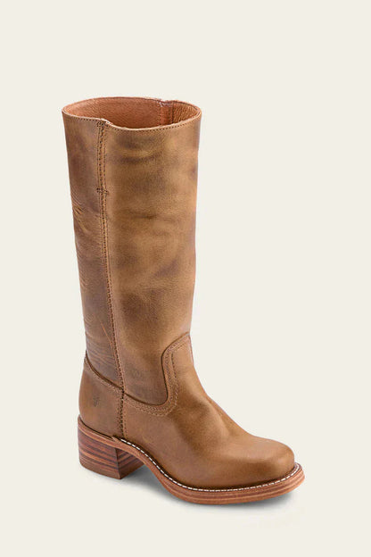 Women's tall boots with rounded toe and subtle lift