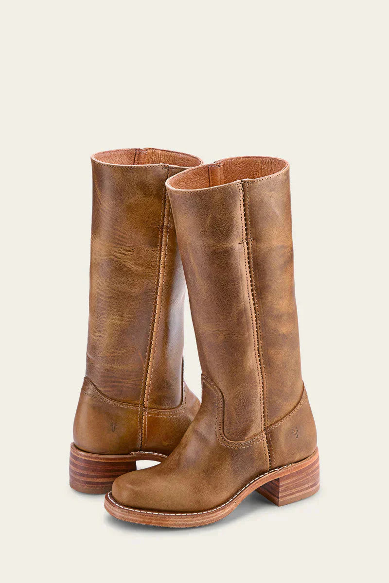 Women's tall boots with rounded toe and subtle lift