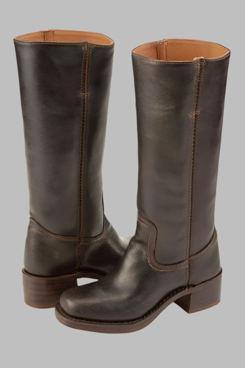 Women's tall boots with rounded toe and subtle lift