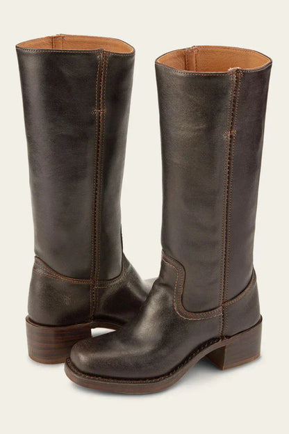 Women's tall boots with rounded toe and subtle lift
