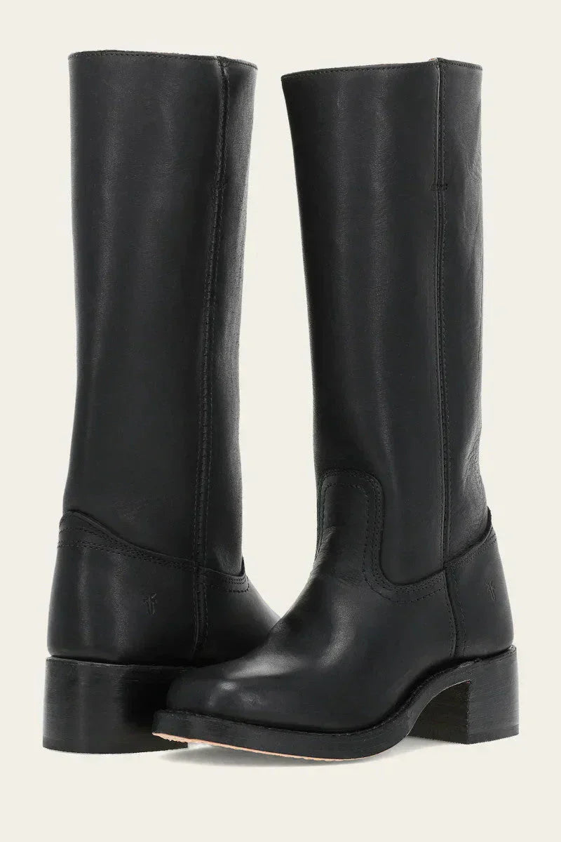 Women's tall boots with rounded toe and subtle lift