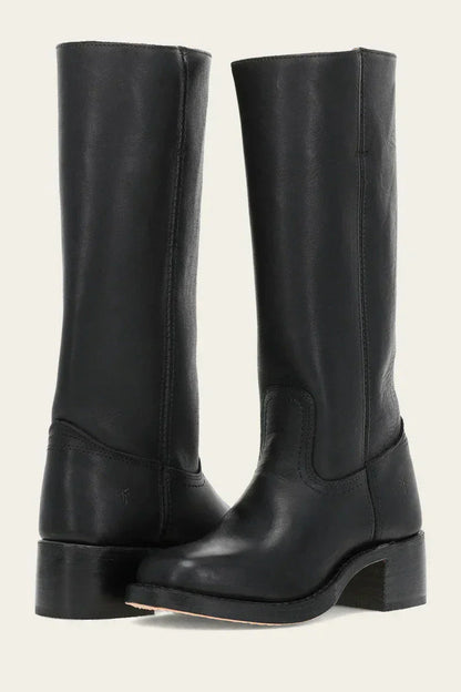 Women's tall boots with rounded toe and subtle lift