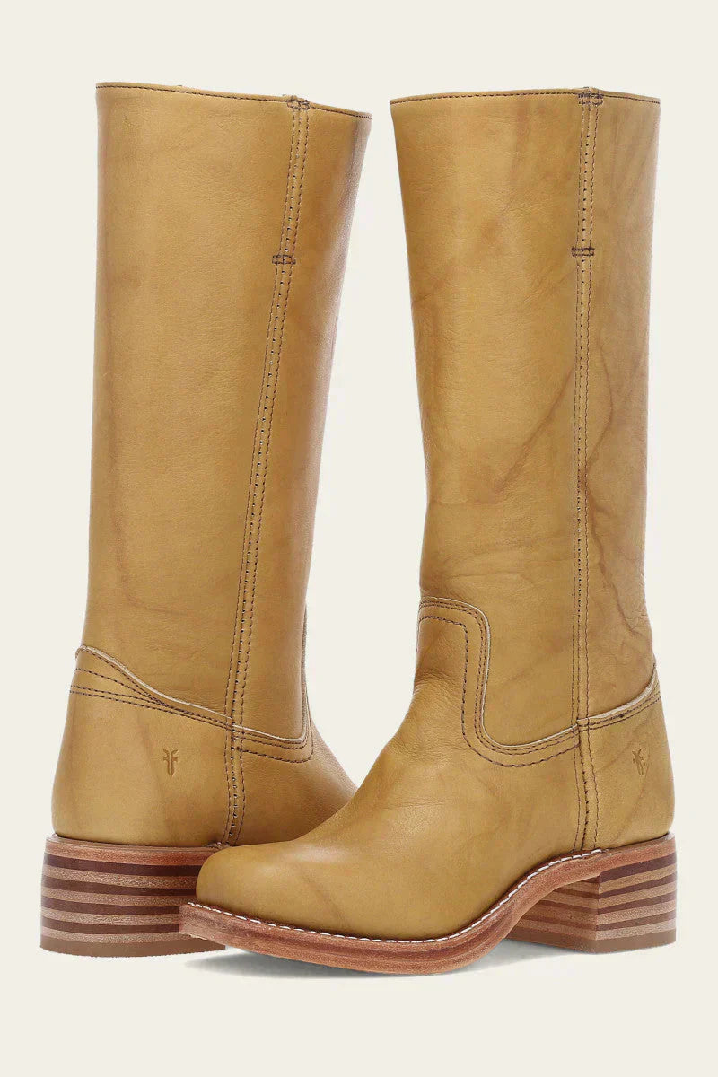 Women's tall boots with rounded toe and subtle lift