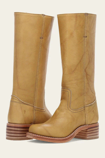 Women's tall boots with rounded toe and subtle lift