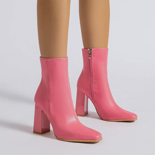 Trinity | Elegant Pink High-Heeled Ankle Boots