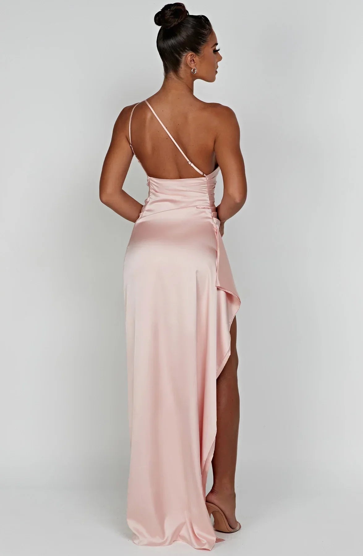 Fabiola | One Shoulder Pleated Split Satin Dress