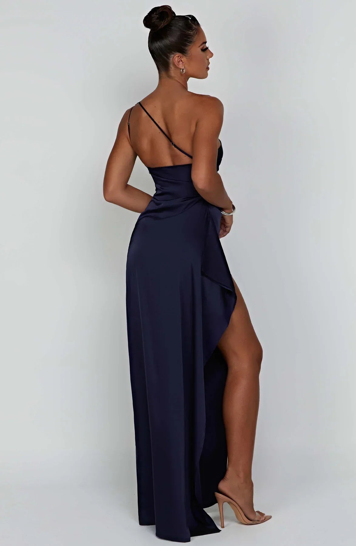 Fabiola | One Shoulder Pleated Split Satin Dress