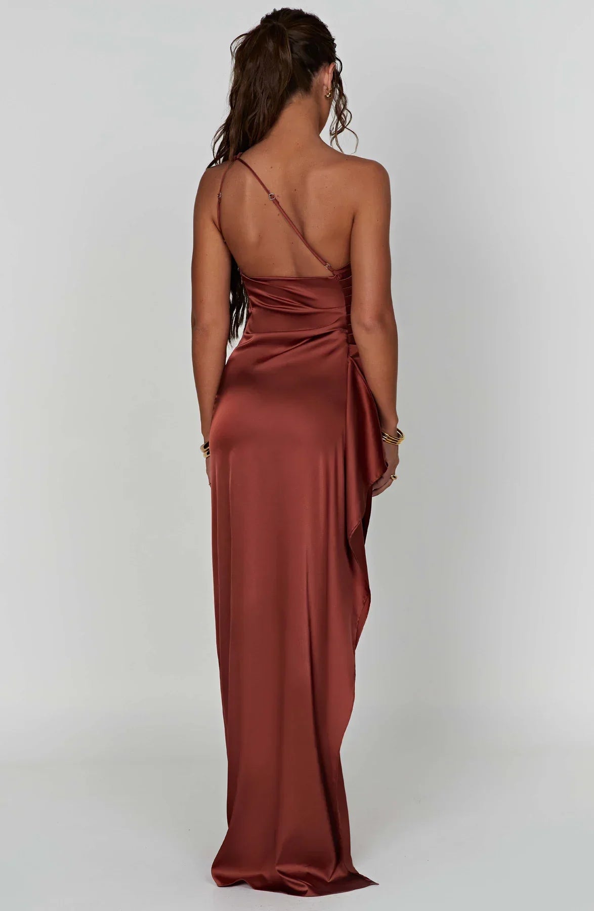 Fabiola | One Shoulder Pleated Split Satin Dress