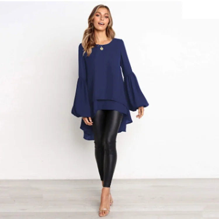 Maya | Lantern Sleeve Round Neck Blouse