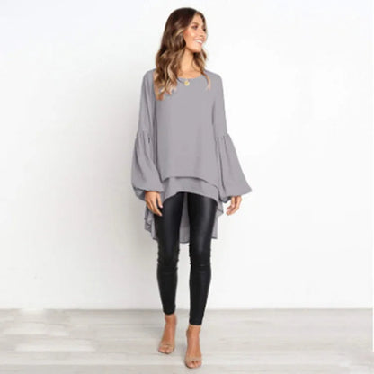 Maya | Lantern Sleeve Round Neck Blouse