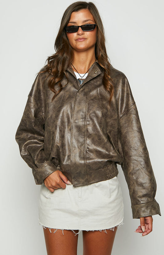 Darla | Casual Leather Bomber Jacket